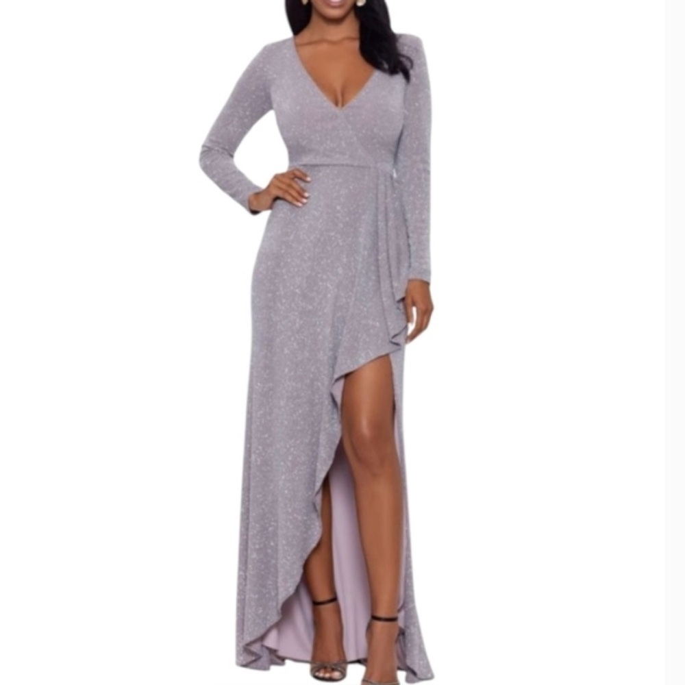 Betsy & Adam Silver and Cream Gown size 6 Small( HAS GLITTER)